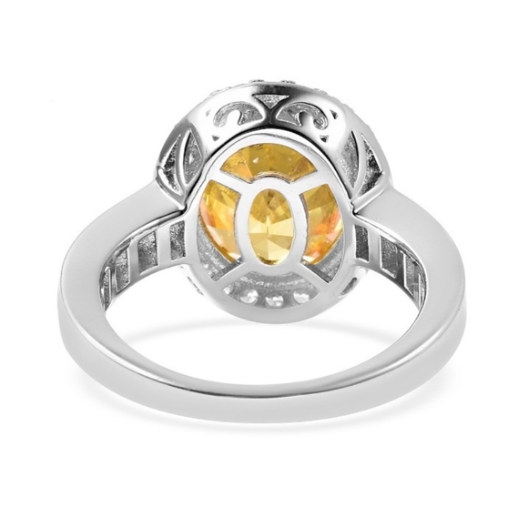 Citrine LS Swarovski Baguette Crystals Platinum Silver HalocRing - Picture 14 of 16